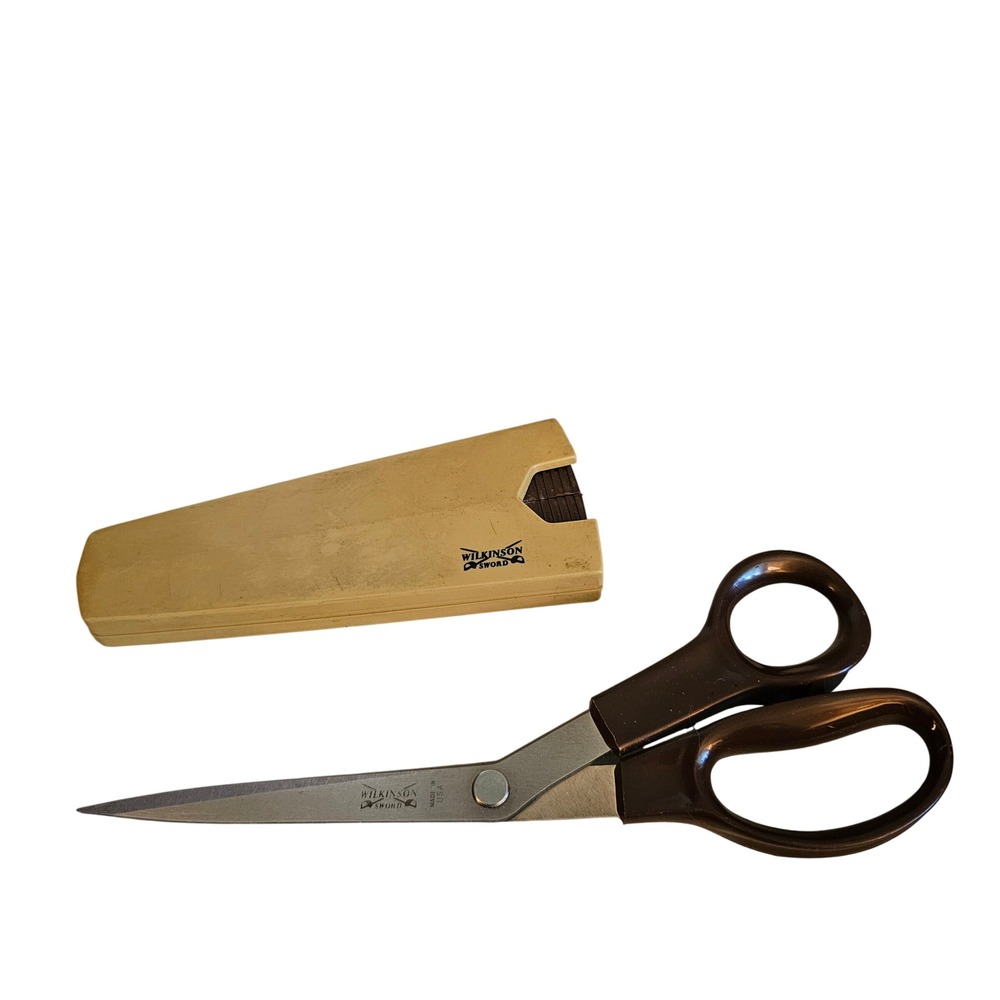 Vintage Wilkinson Sword Dressmaker Shears 9" Fabric Scissors w/ Sharpener Case